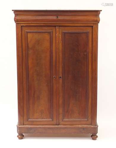 Victorian mahogany linen cupboard with marble top and top drawer, 163cm H x 108cm W x 48cm D : For