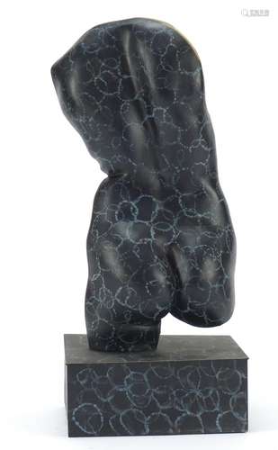 Modernist bronze sculpture of a torso, signed Le Bao, 38cm high : For Further Condition Reports