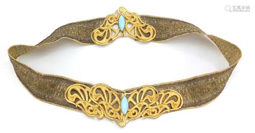 French Art Nouveau belt with gilt metal buckles, the largest buckle 15.5cm wide : For Further