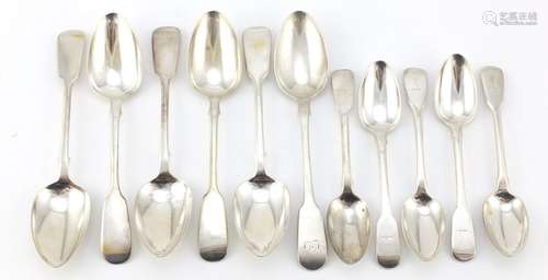 Set of six Victorian silver tablespoons by Charles Boyton and a matched set of five Georgian