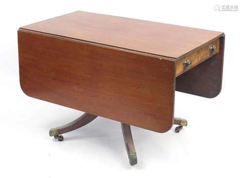 Victorian mahogany Pembroke table with a drawer to one end, 72cm H x 112cm W x 63cm D (folded) : For