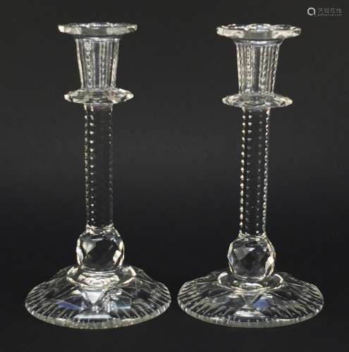 Pair of good quality 19th century cut glass candlesticks, each 24cm high : For Further Condition