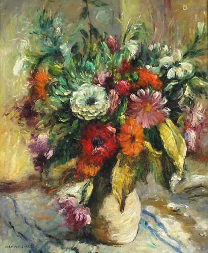 After Dorothea Sharp - Still life flowers in a vase, modern British school oil on board, framed,