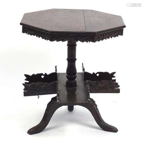 Antique carved oak octagonal table with under tier, 61cm H x 56cm W x 56cm D : For Further Condition