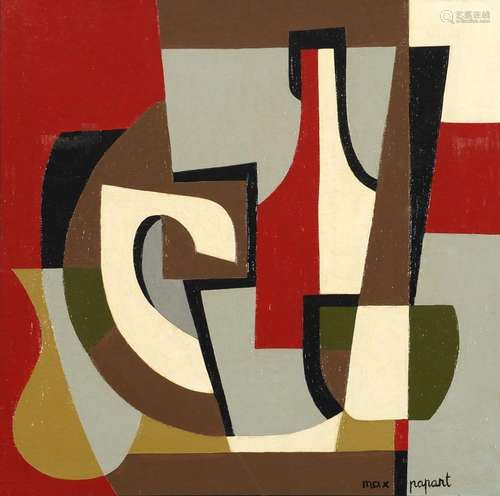 Manner of Max Papart - Abstract composition, geometric shapes, French school oil on masonite,