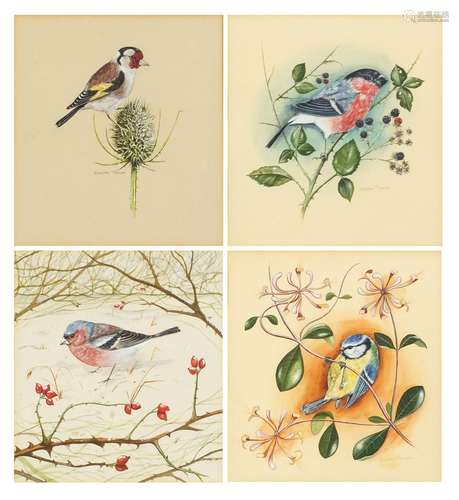 Stephen Thomas - Blue tit, bullfinch, chaffinch and one other, two pairs of watercolours, each