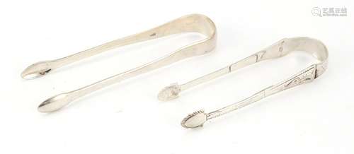 Pair of William IV Scottish silver sugar tongs and one other, the Scottish examples hallmarked