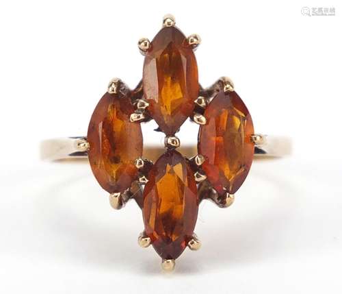 9ct gold citrine cluster ring, size Q, 3.0g : For Further Condition Reports Please Visit Our