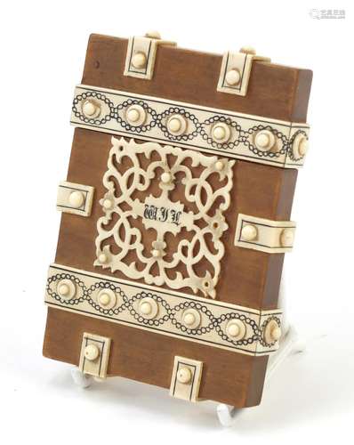 Anglo Indian sandalwood and ivory card case, 10.5cm x 8cm : For Further Condition Reports Please