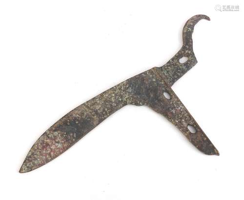 Patinated bronze archaic style axe head, 26cm wide : For Further Condition Reports Please Visit