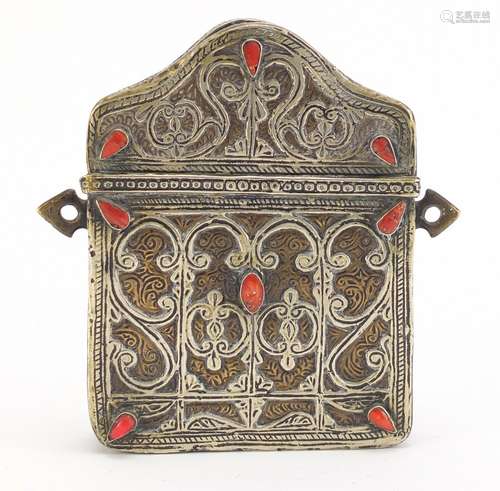 Moroccan mixed metal Quran holder with red stones, 15cm high : For Further Condition Reports