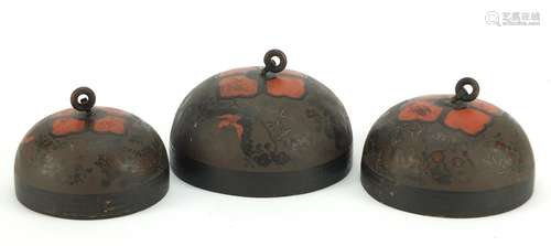 Graduated Chinese temple bell painted with birds and flowers, 13.5cm in diameter : For Further