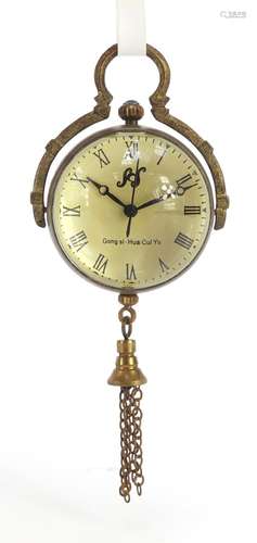 Globular glass and brass watch pendant, 9cm high : For Further Condition Reports Please Visit Our