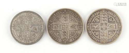 Three Victorian Gothic florins including 1849 : For Further Condition Reports Please Visit Our