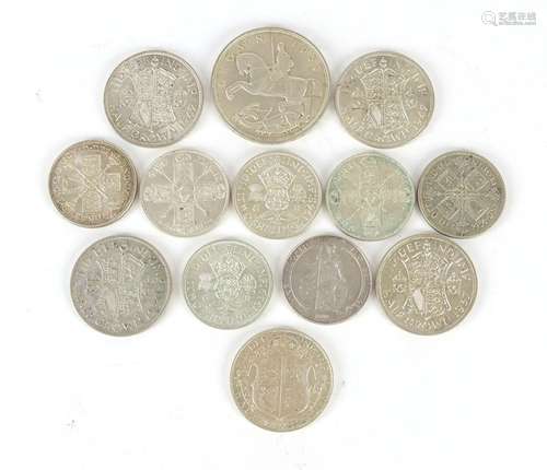 British coinage comprising five half crowns, 1935 Rocking Horse crown and seven florins : For