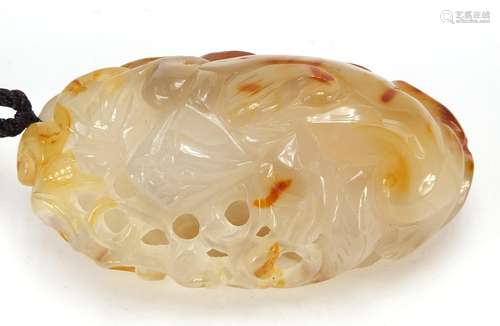 Chinese agate pendant carved with a fish, 8.5cm high : For Further Condition Reports Please Visit