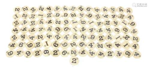 Collection of 19th century circular bone money prize disks/tokens, each 2.9cm in diameter : For