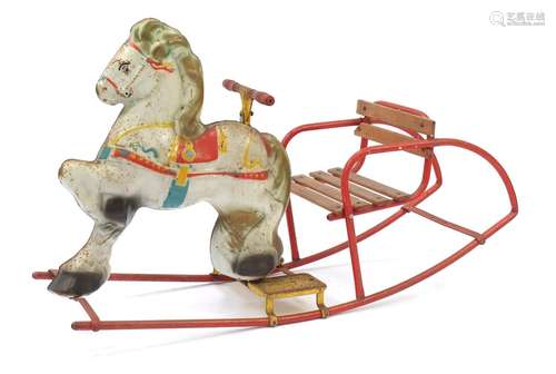 Vintage Mobo tinplate rocking horse, 99cm in length : For Further Condition Reports Please Visit Our