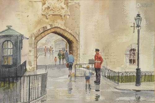 Ashton Cannell - London street scene, watercolour, mounted, unframed, 34cm x 23cm : For Further