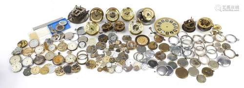 Collection of watch maker's watch and clock parts including movements, faces and cases : For Further