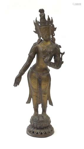 Large Asian patinated bronze figure of a standing deity, 82cm high : For Further Condition Reports