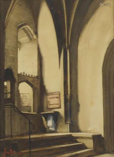 Gordon M Forsythe 1927 - The well, York Cathedral, signed watercolour, inscribed Royal Institute