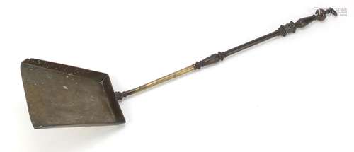 Antique Dutch bronze fire shovel with mask, 83cm in length : For Further Condition Reports Please