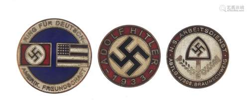 Three German military interest enamel badges : For Further Condition Reports Please Visit Our