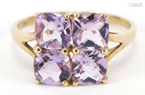 9ct gold amethyst cluster ring, size U, 3.2g : For Further Condition Reports Please Visit Our