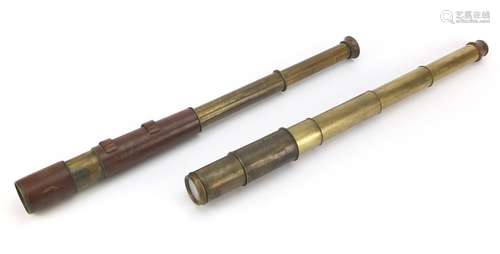 Two brass telescopes including a leather bound two draw example by Britannic : For Further Condition