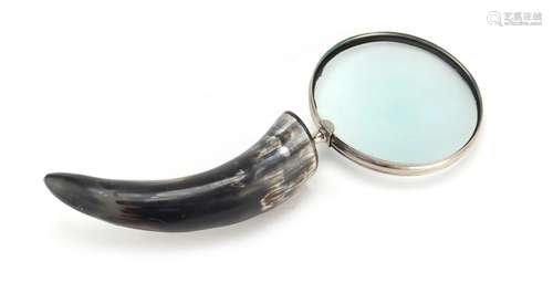 Large horn handled gallery magnifying glass, 51cm in length : For Further Condition Reports Please