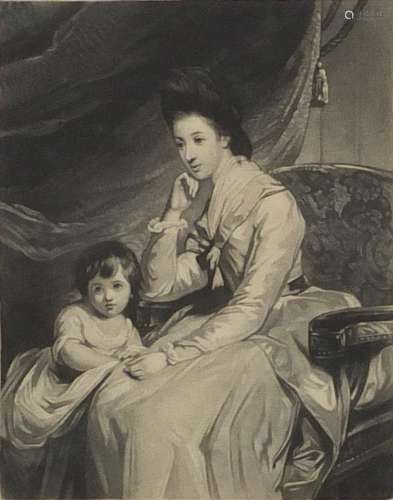 Sir Joshua Reynolds - Lady Boringdon and Son, Victorian black and white engraving, published by