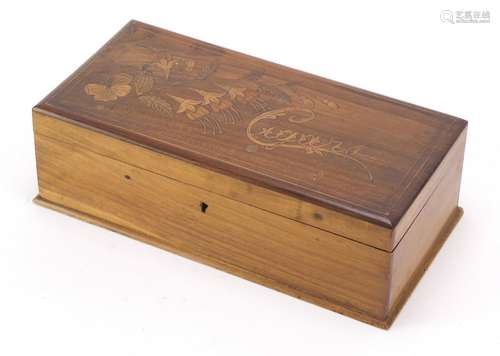 Italian inlaid olive wood cigar box, 9cm H x 29cm W x 14.5cm D : For Further Condition Reports