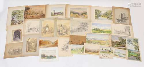 F Selby - Collection of watercolours and ink drawings, unframed, the largest 30cm x 23.5cm : For