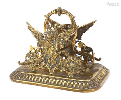 Ornate brass Putti design letter rack, 14cm high x 19cm wide : For Further Condition Reports