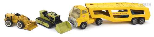 Three vintage Tonka tinplate construction vehicles : For Further Condition Reports Please Visit