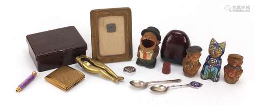 Objects including a silver and enamel Funnel Line Shipping teaspoon, Bakelite boxes and a silver