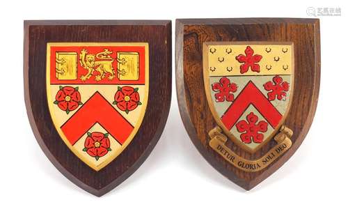 Two oak college shields comprising Trinity and Dulwich : For Further Condition Reports Please