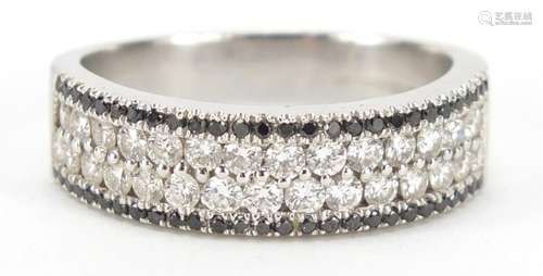 18ct white gold diamond and sapphire four row half eternity ring, size S, 5.6g : For Further