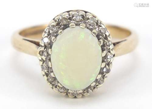 9ct gold opal and diamond ring, size M, 3.3g : For Further Condition Reports Please Visit Our