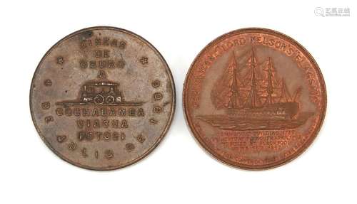 Two 19th century medallions including Nelson Foudroyant medallion, made from copper rescued after