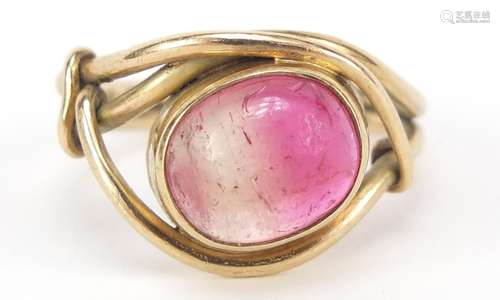 9ct gold cabochon pink stone ring, size O, 4.8g : For Further Condition Reports Please Visit Our