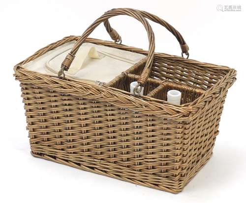 Wicker picnic hamper with bottles and cooler, 51cm wide : For Further Condition Reports Please Visit