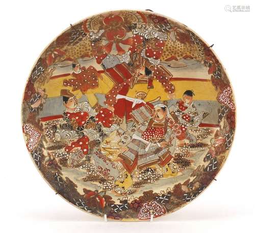 Japanese Satsuma pottery charger hand painted with warriors, 38.5cm in diameter : For Further