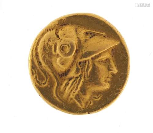 Ancient Greece Amphipolis gold stater showing Alexander the Great and head of Pallas Athene, 7.