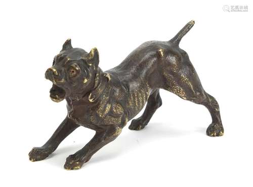 Patinated bronze Bullmastiff, 11cm in length : For Further Condition Reports Please Visit Our