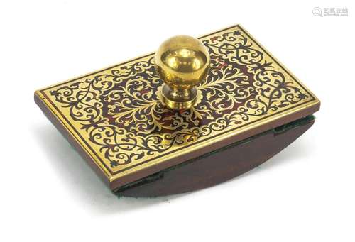 19th century brass boulle work and rosewood ink blotter with foliate decoration, 14.5cm wide : For