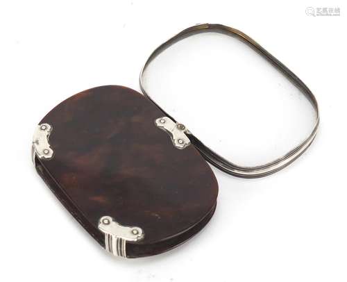 19th century silver mounted tortoiseshell magnifying glass, 7cm wide when closed : For Further