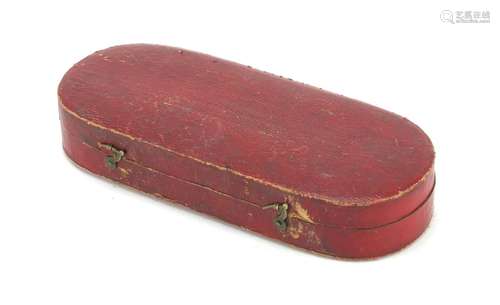 Georgian red leather box with brass mounts, 15.5cm wide : For Further Condition Reports Please Visit