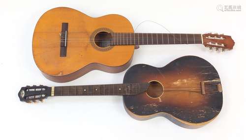 Two wooden acoustic guitars including a Yamaha semi-acoustic model CG-90MA : For Further Condition